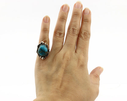 Navajo Ring .925 Silver Morenci Turquoise Native American Artist C.1980's