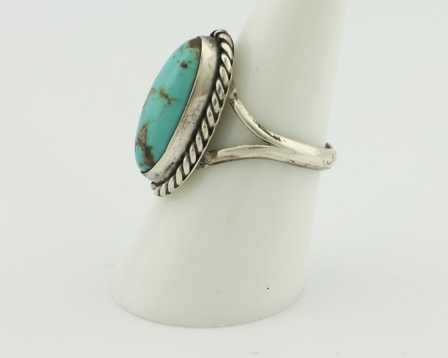 Navajo Ring 925 Silver Natural Blue Kingman Turquoise Native Artist C.80's