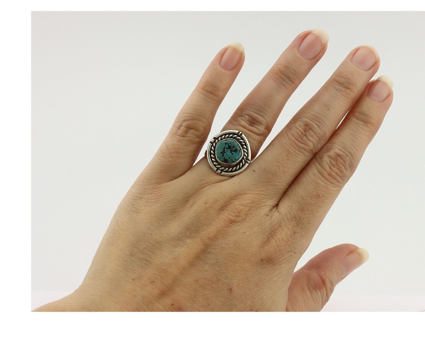 Navajo Handmade Ring .925 Silver Blue Diamond Turquoise Native Artist C.80's