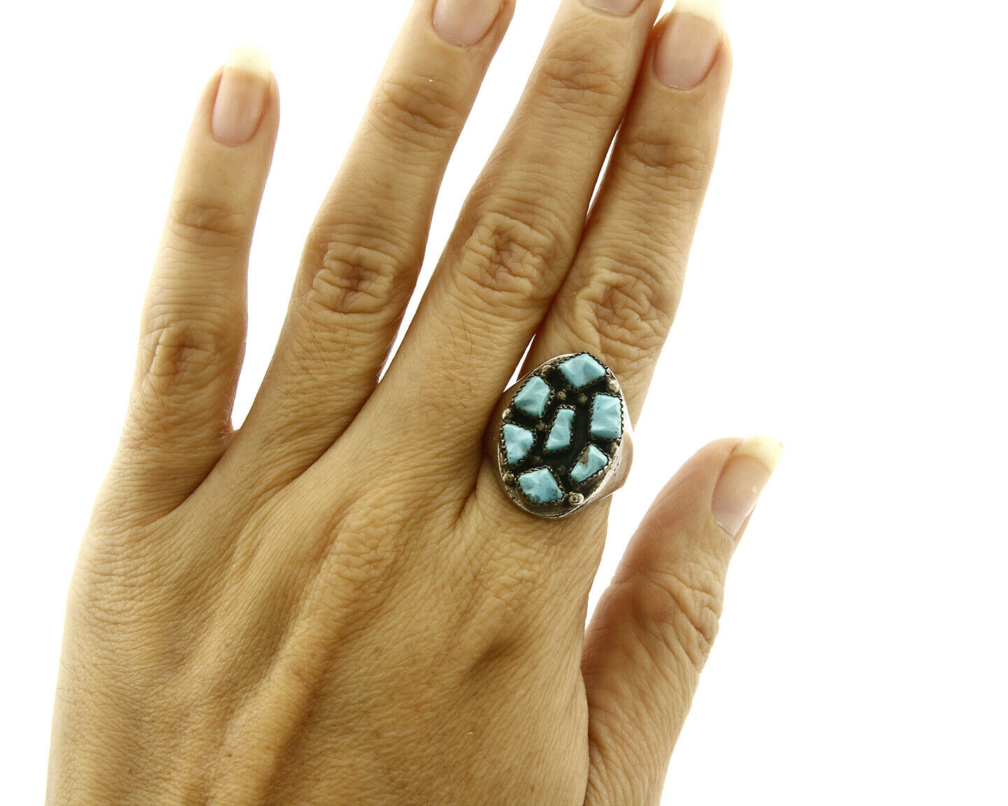 ZUNI Ring .925 SOLID Silver Sleeping Beauty Turquoise LEEKITY C.1980's