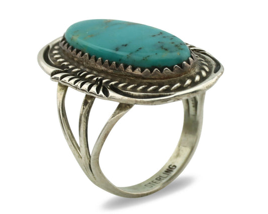 Navajo Ring .925 Silver Natural Blue Turquoise Artist Signed Talhat C.1980's