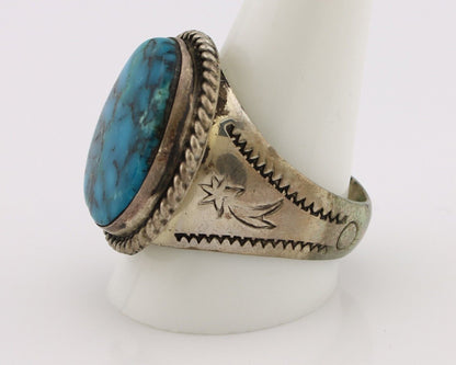 Navajo Ring .925 Silver Blue Spiderweb Turquoise Native American Artist C.80's