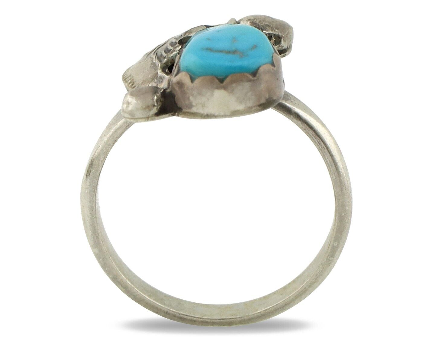 Zuni Ring 925 Silver Natural Mined Blue Turquoise Artist Signed Simplicio C.80's