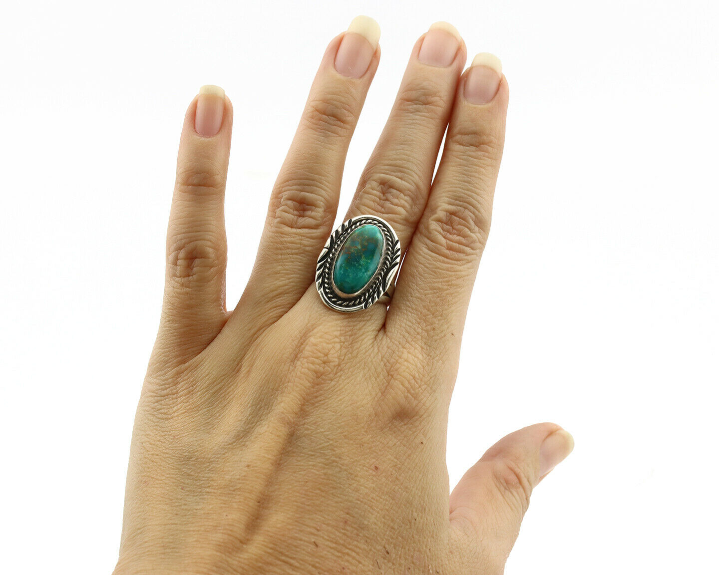 Navajo Ring .925 Silver Kingman Turquoise Signed M Begay C.1980's