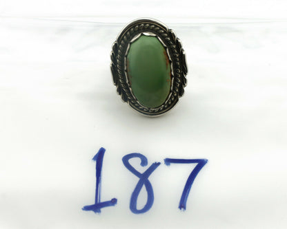 Navajo Ring .925 Silver Natural Uncolored Green Turquoise Signed Apache C.80's