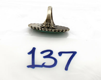 Navajo Ring .925 Silver Kingman Turquoise Signed Artist Sunbell C.80's