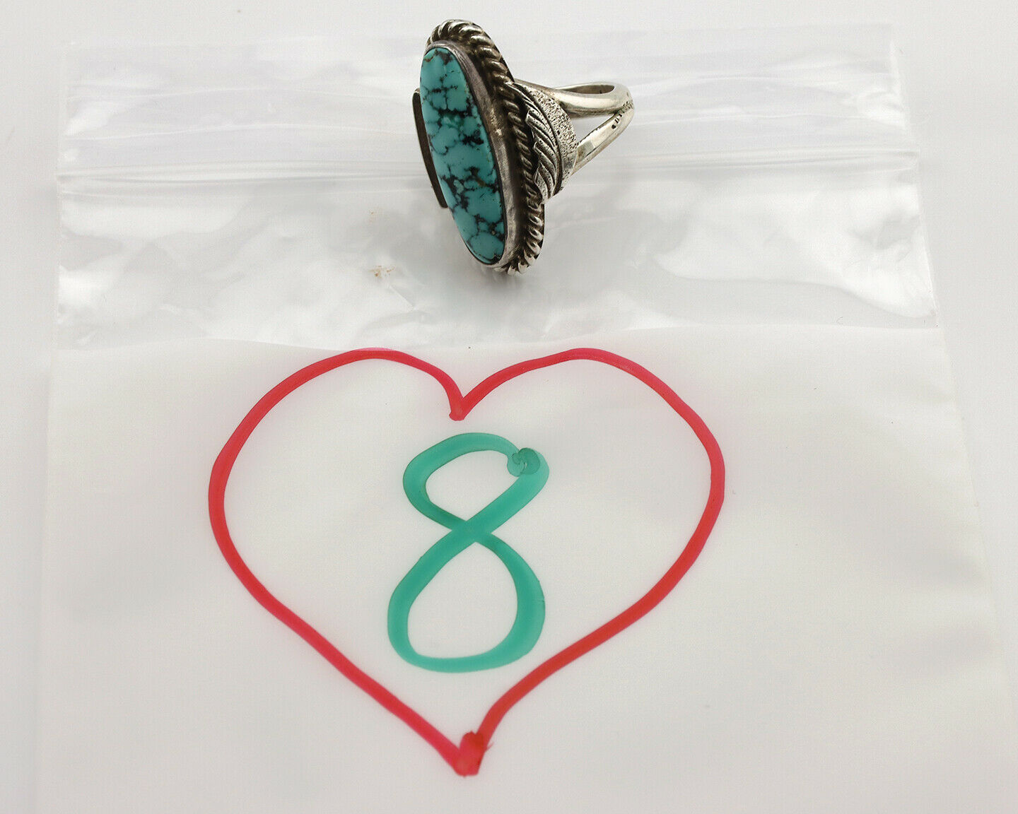 Navajo Ring .925 Silver Blue Spiderweb Turquoise Signed Fred Guerrero C.1980's