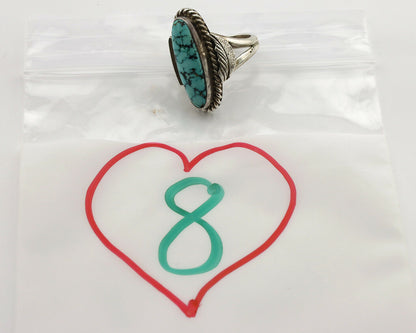 Navajo Ring .925 Silver Blue Spiderweb Turquoise Signed Fred Guerrero C.1980's