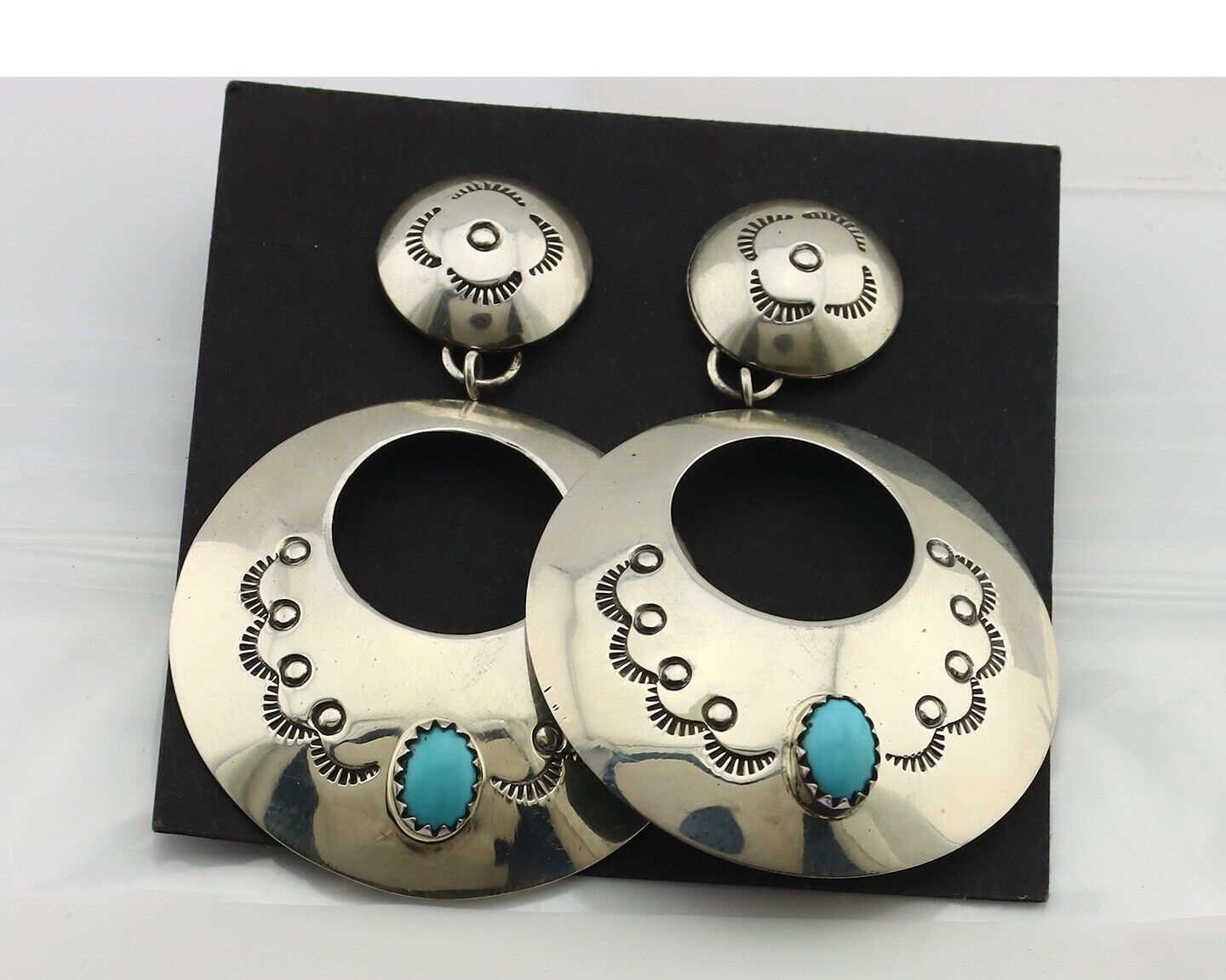 Navajo Earrings 925 Silver Natural Blue Turquoise Native American Earrings C80's