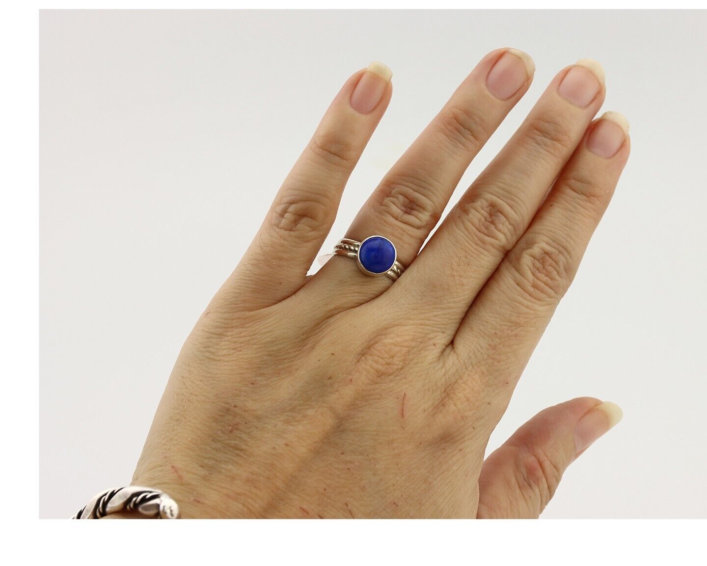 Navajo Ring 925 Silver Lapis Hand Stamped Native American Artist C.80's