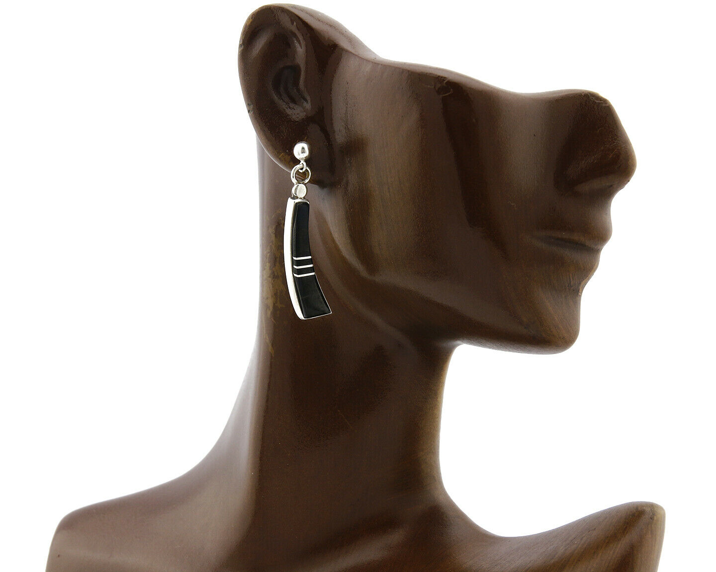 Navajo Earrings Black Onyx .925 Silver Inlaid Native American C.80's