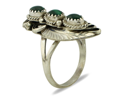 Navajo Ring 925 Silver Natural Green Malachite Signed Justin Morris C.80's