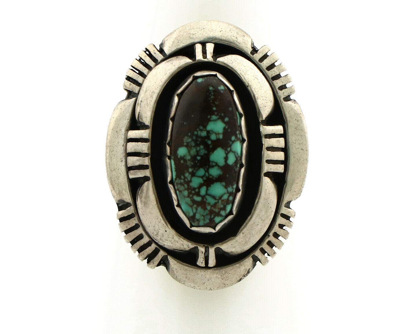Navajo Ring .925 Silver Spiderweb Turquoise Artist Signed L. M. Nez C80s