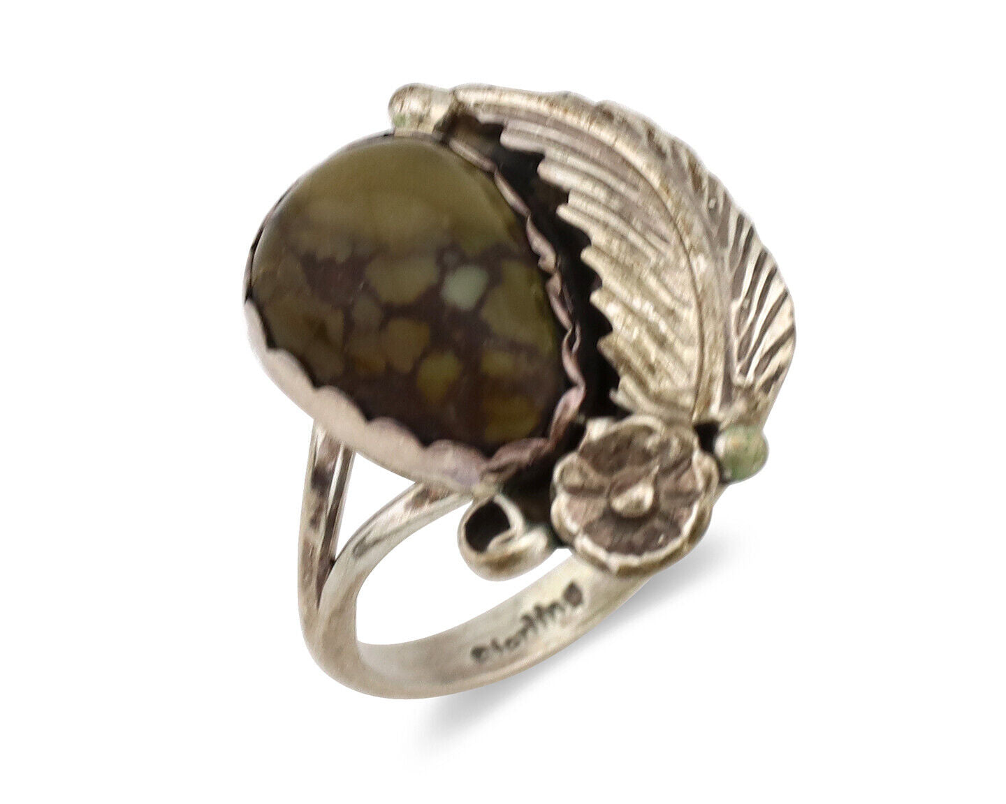 Navajo Ring .925 Silver Damele Turquoise Native American Artist C.1980's