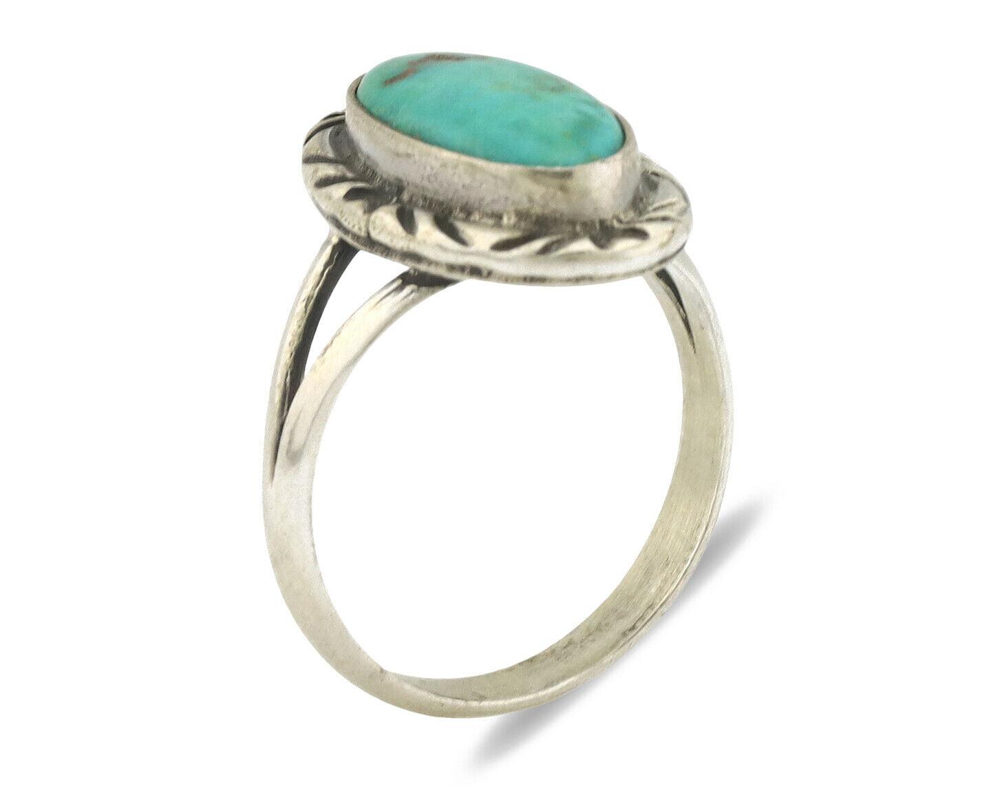 Navajo Ring .925 Silver Kingman Turquoise Native Artist Signed C.80's