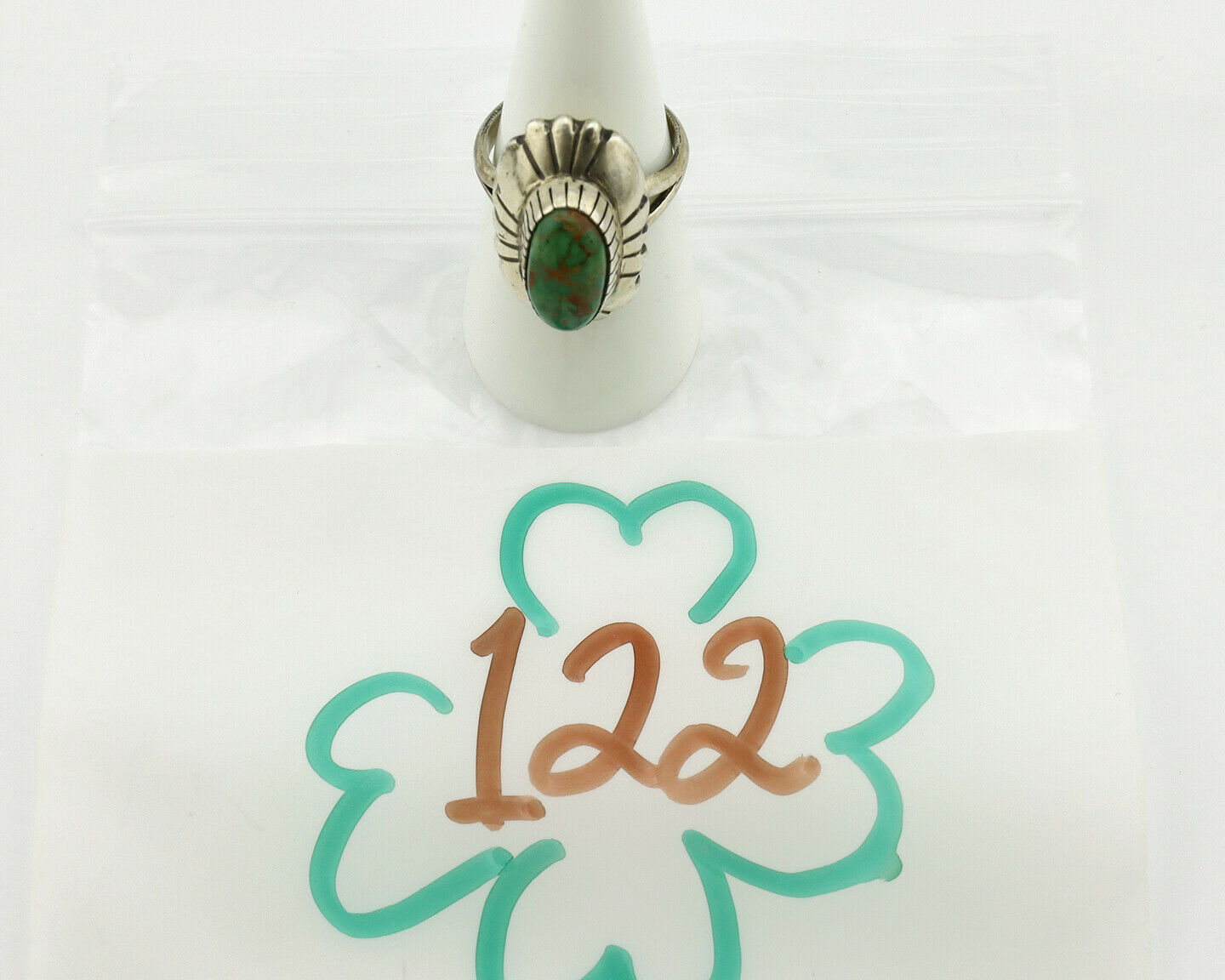 Navajo Ring .925 Silver Green Turquoise Artist Signed M Montoya C.80's