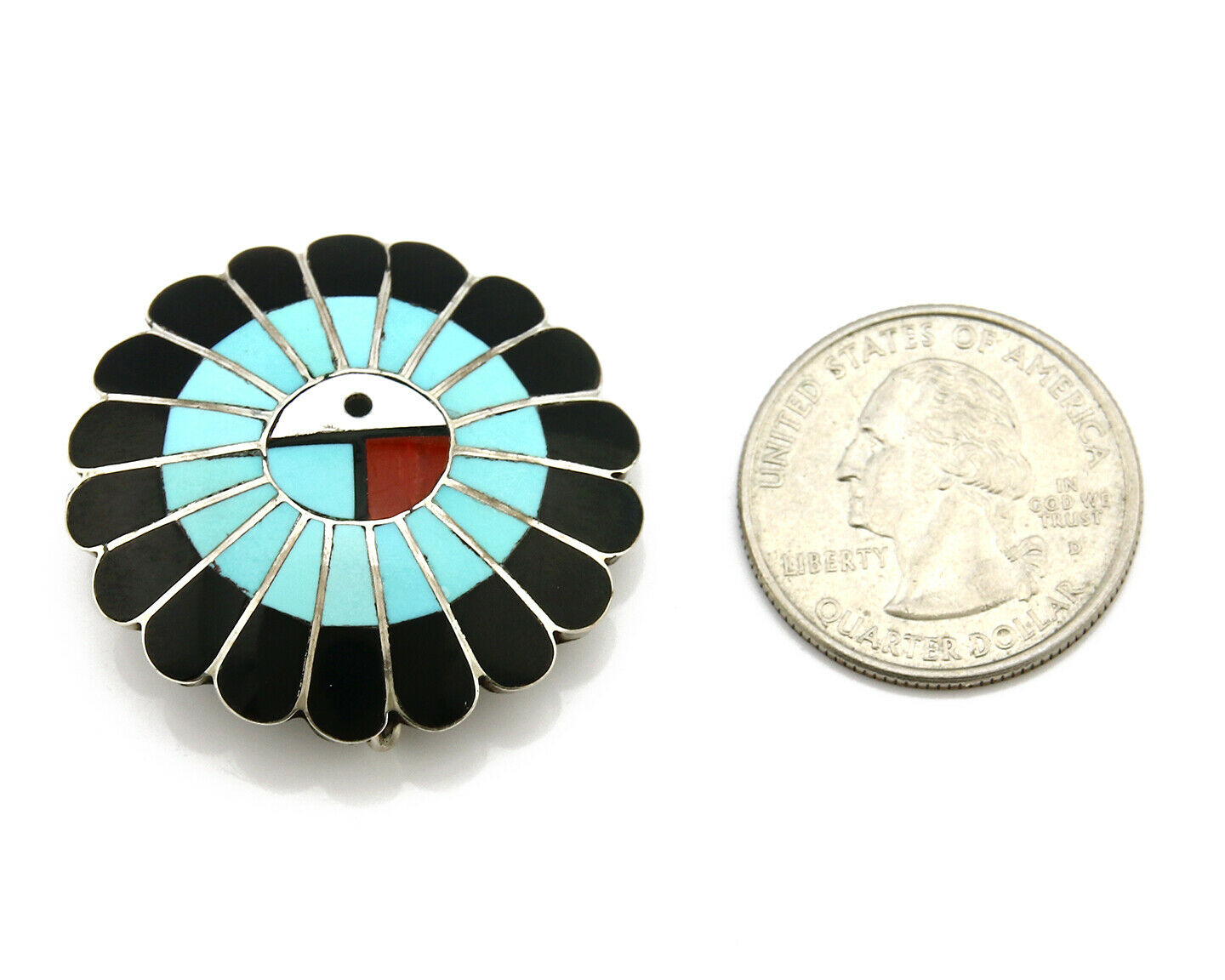 Zuni Handmade Inlaid Tiwa Pendant Brooch Pin 925 Sterling Silver LL Dickson 1998