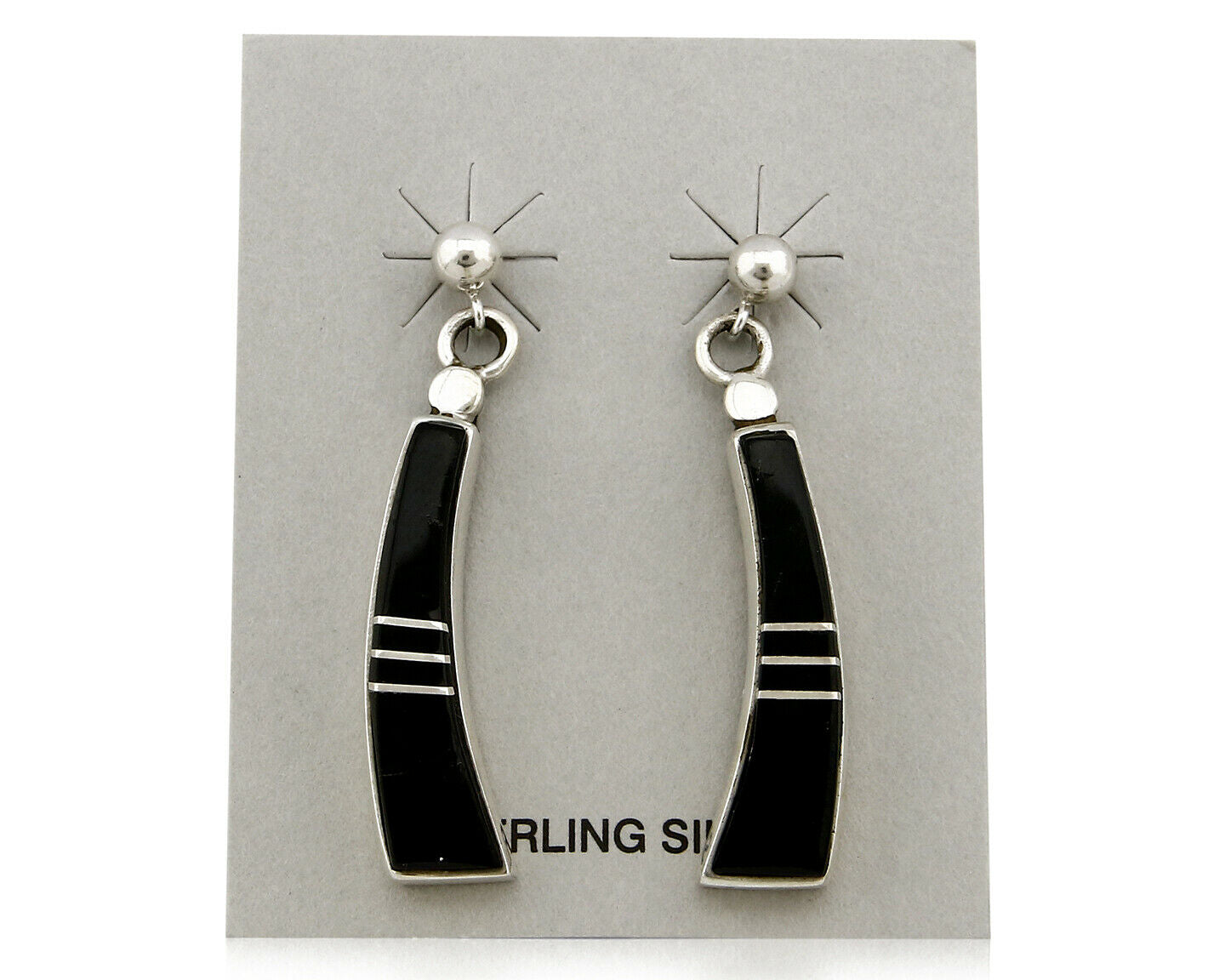 Navajo Earrings Black Onyx .925 Silver Inlaid Native American C.80's