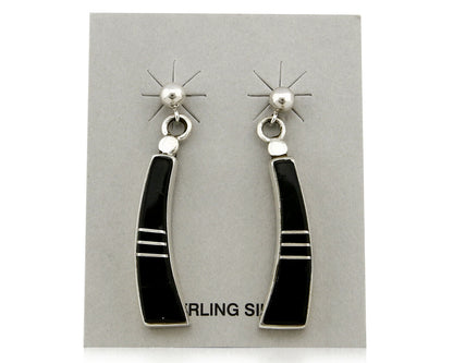 Navajo Earrings Black Onyx .925 Silver Inlaid Native American C.80's