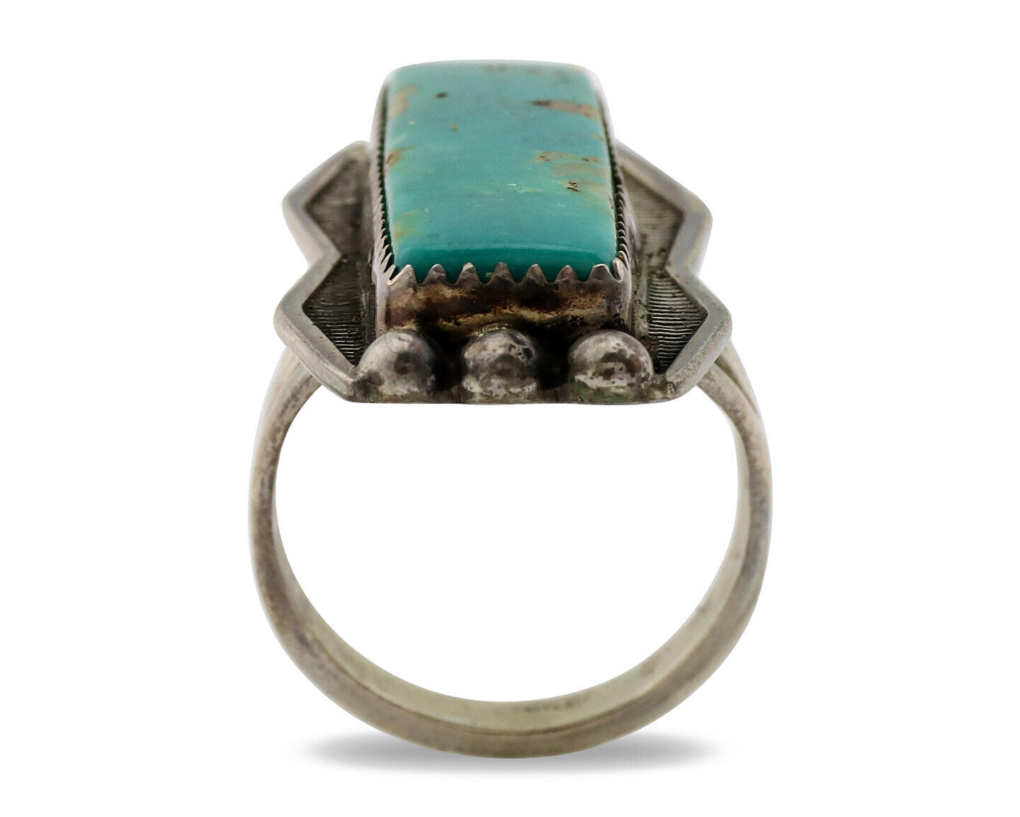 Navajo Ring .925 Silver Kingman Turquoise Artist Signed B C.80's