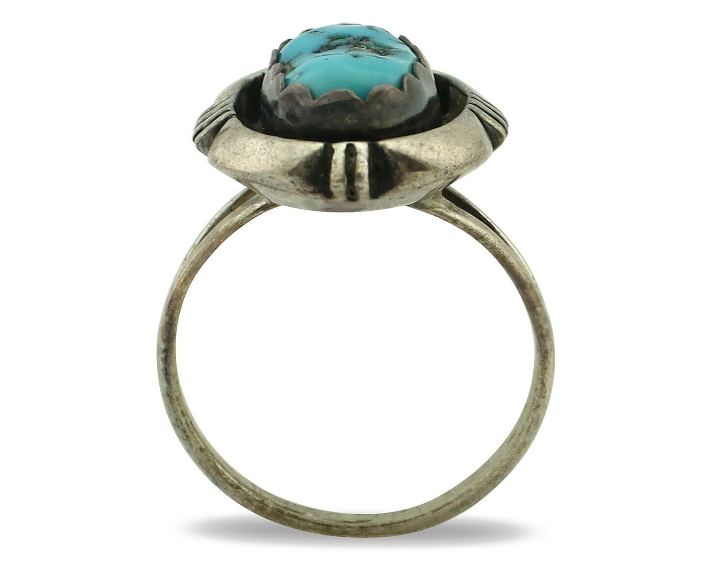 Navajo Ring .925 Silver Sleeping Beauty Turquoise Native American Artist C.80's