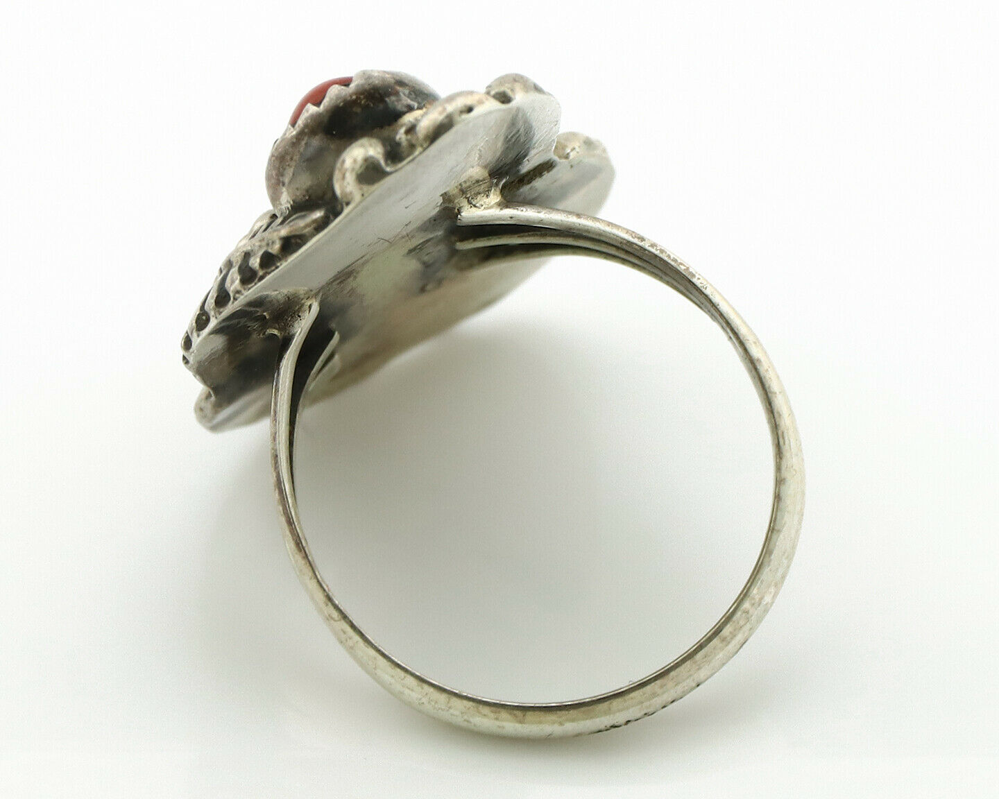 Navajo Ring .925 Silver Turquoise & Coral Artist Signed Thomas Singer C.80's
