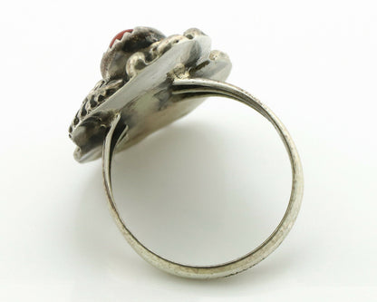 Navajo Ring .925 Silver Turquoise & Coral Artist Signed Thomas Singer C.80's