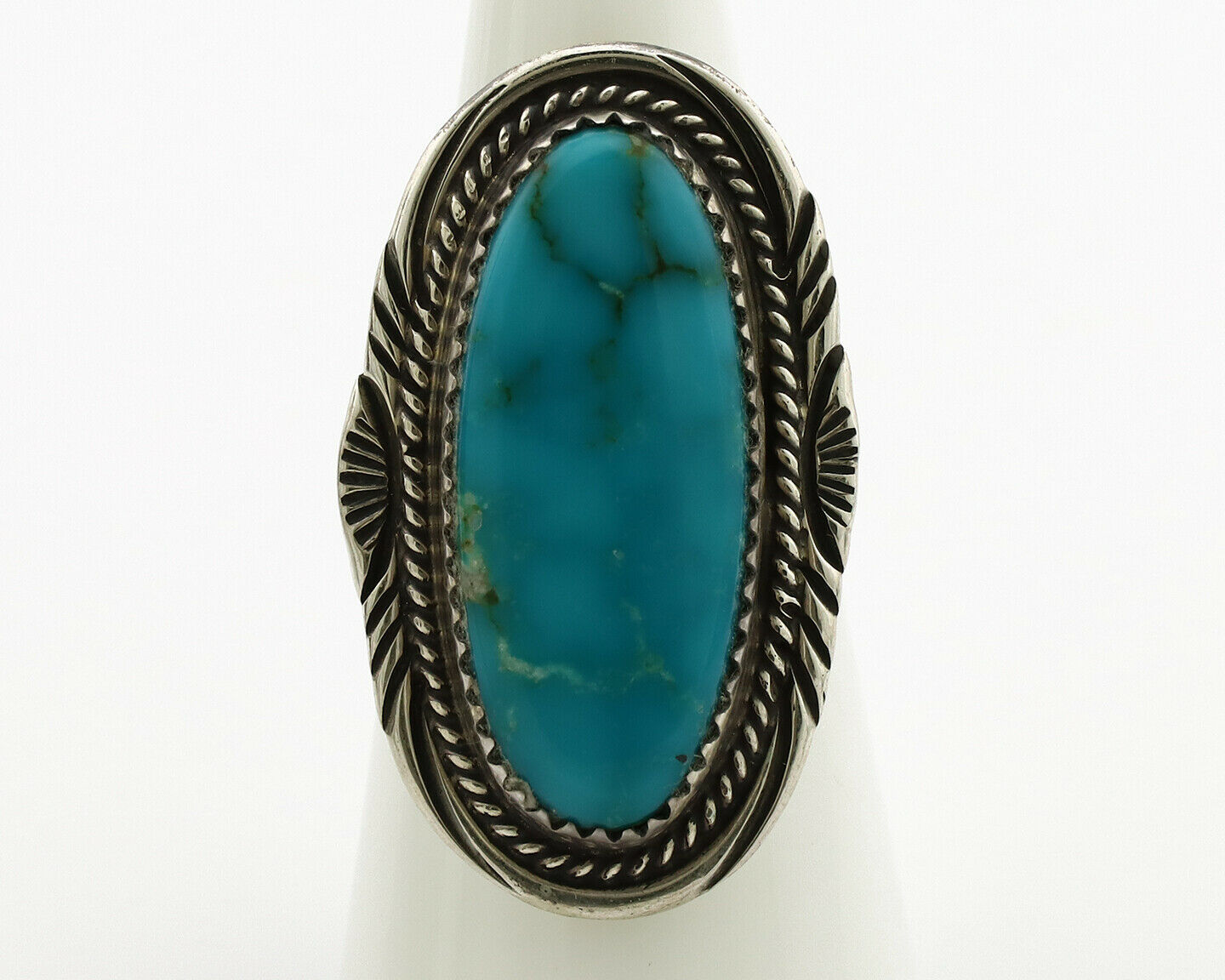 Navajo Ring .925 Silver Blue Turquoise Artist Signed M Begay C.1980's