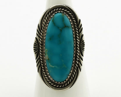 Navajo Ring .925 Silver Blue Turquoise Artist Signed M Begay C.1980's
