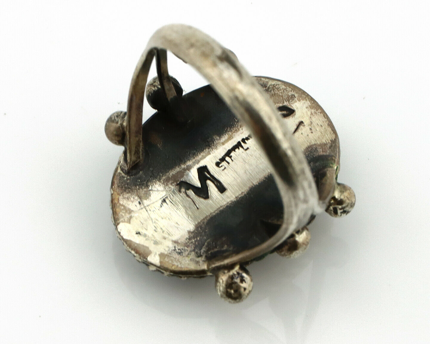 Navajo Ring .925 Silver Natural Blue Turquoise Artist Signed MC C.80's