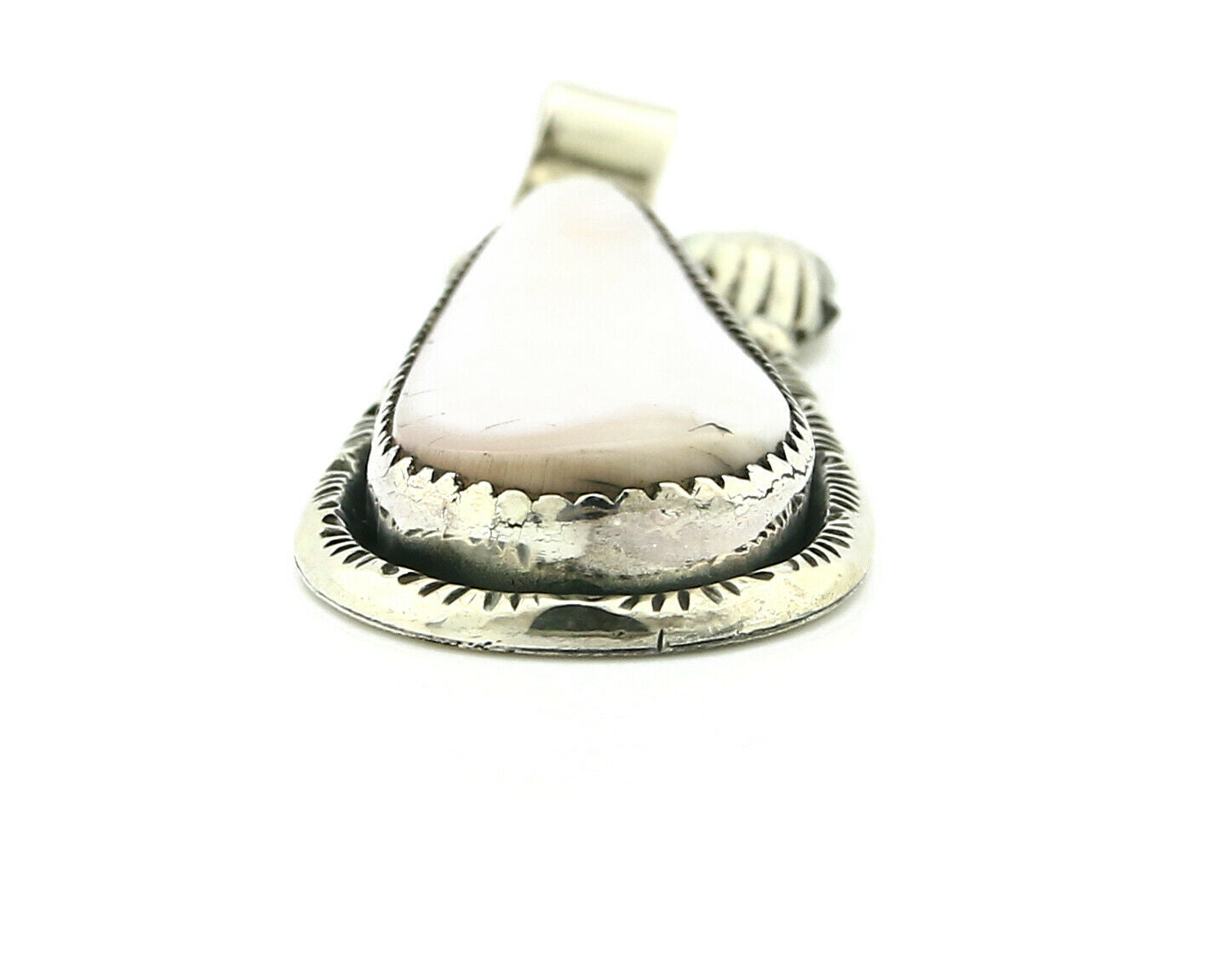 Navajo Pendant .925 Silver Real Natural Pink Mussel Signed Yazzie C.80's