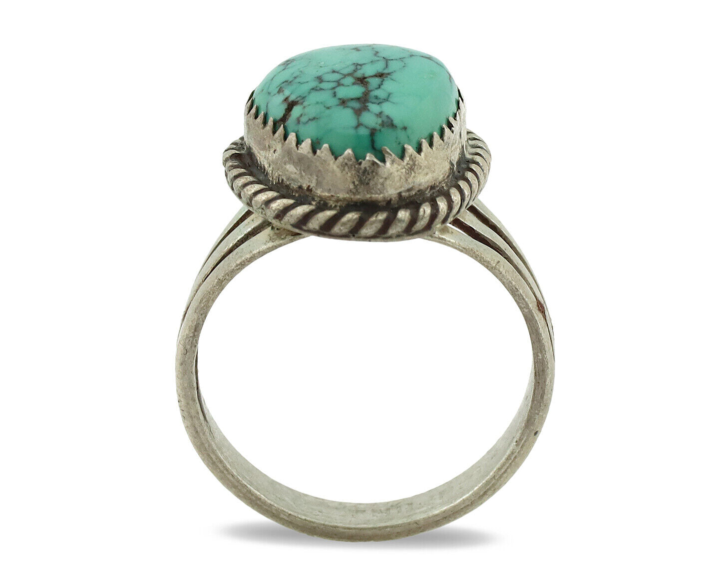 Navajo Ring .925 Silver Natural Spiderweb Turquoise Native Artist C.1980's