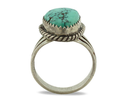 Navajo Ring .925 Silver Natural Spiderweb Turquoise Native Artist C.1980's