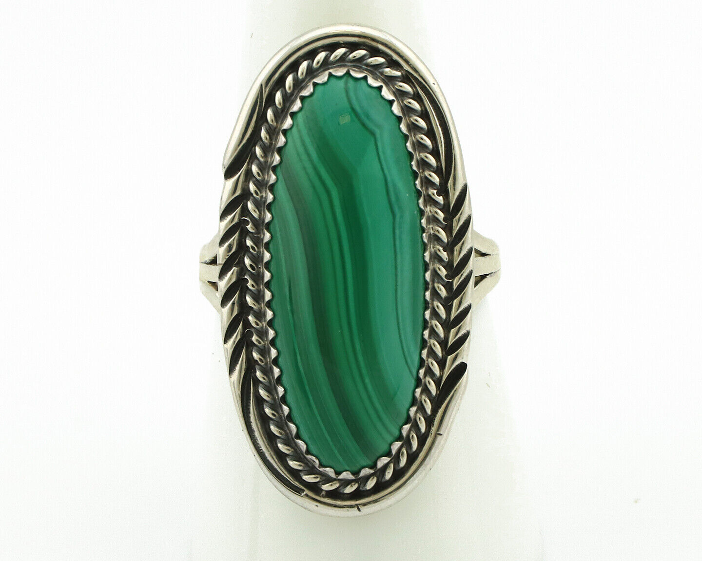 Navajo Ring 925 Silver Natural Green Malachite Signed William Denetdale C.80's