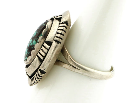 Navajo Ring .925 Silver Spiderweb Turquoise Artist Signed L. M. Nez C80s