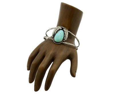 Navajo Bracelet .925 Silver Powder Blue Natural Turquoise Signed Sun C.80's