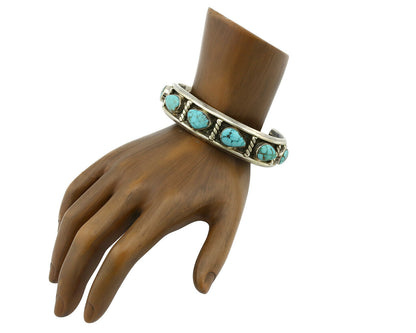 Navajo Bracelet .925 Silver Spiderweb Turquoise Artist Signed AY 80's