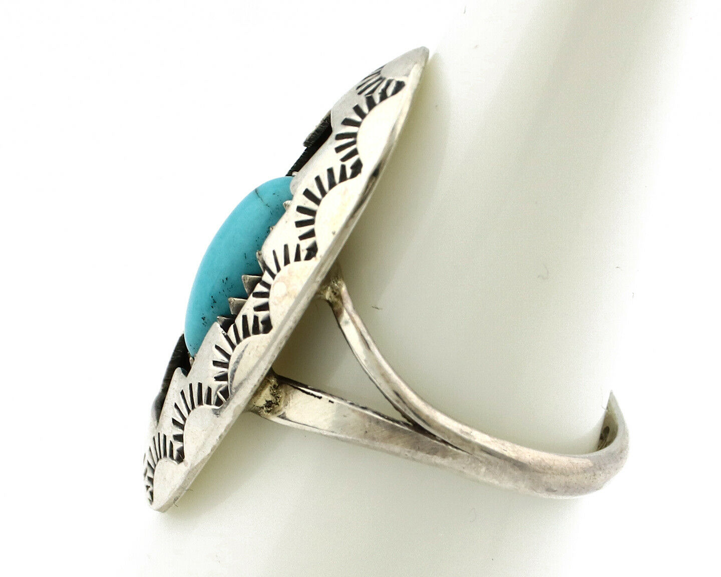 Navajo Ring .925 Silver Sleeping Beauty Turquoise Artist Signed P C80s