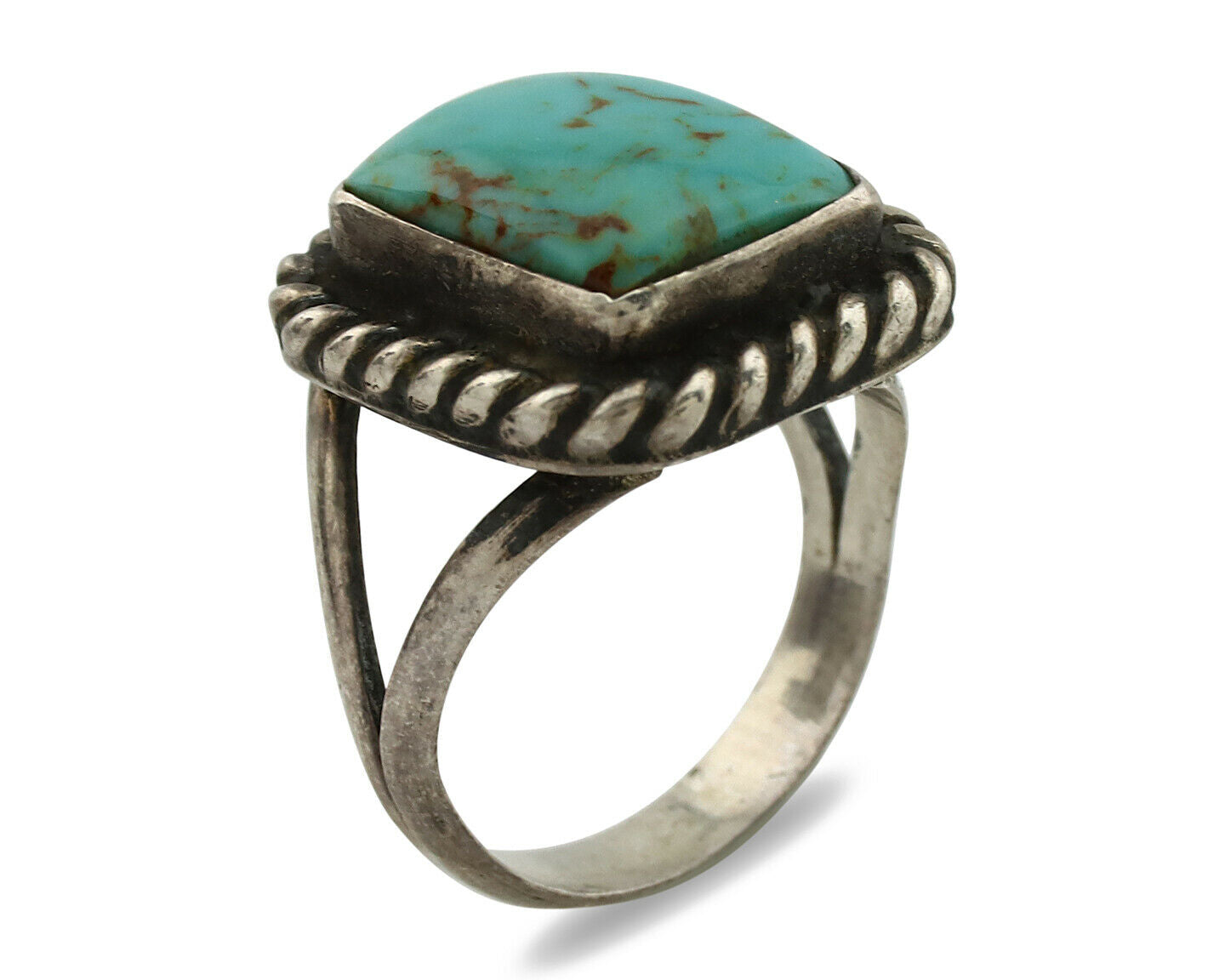 Navajo Ring .925 Silver Blue Turquoise Artist Signed Sun C.1980's
