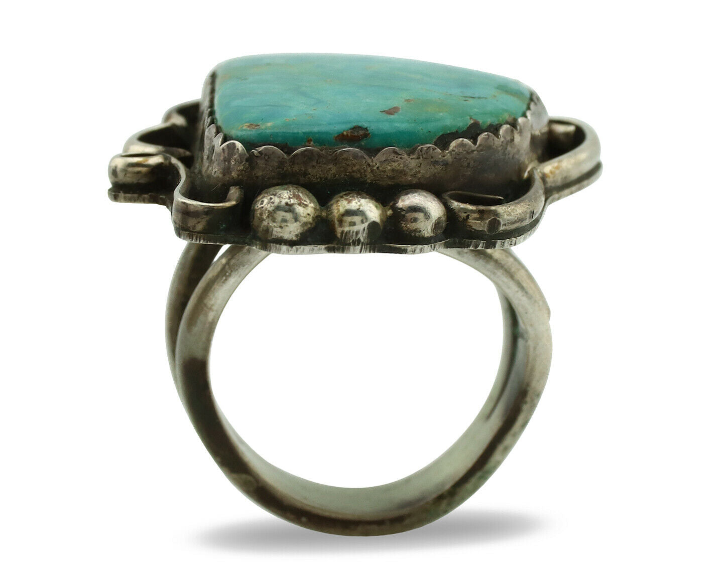 Navajo Ring .925 Silver Kingman Turquoise Native American Artist C.1980's