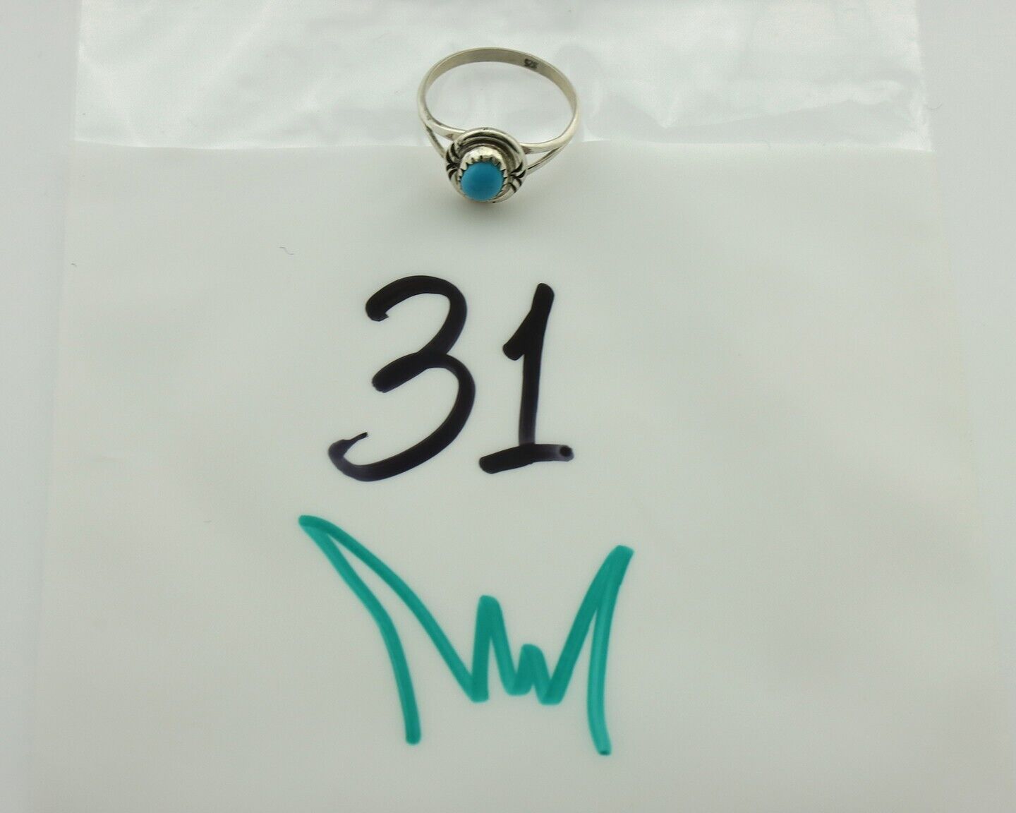 Navajo Ring 925 Silver Blue Turquoise Native American Artist C.80's