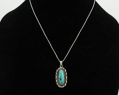 Navajo Necklace .925 Silver Sleeping Beauty Turquoise Signed M Montoya C.80's