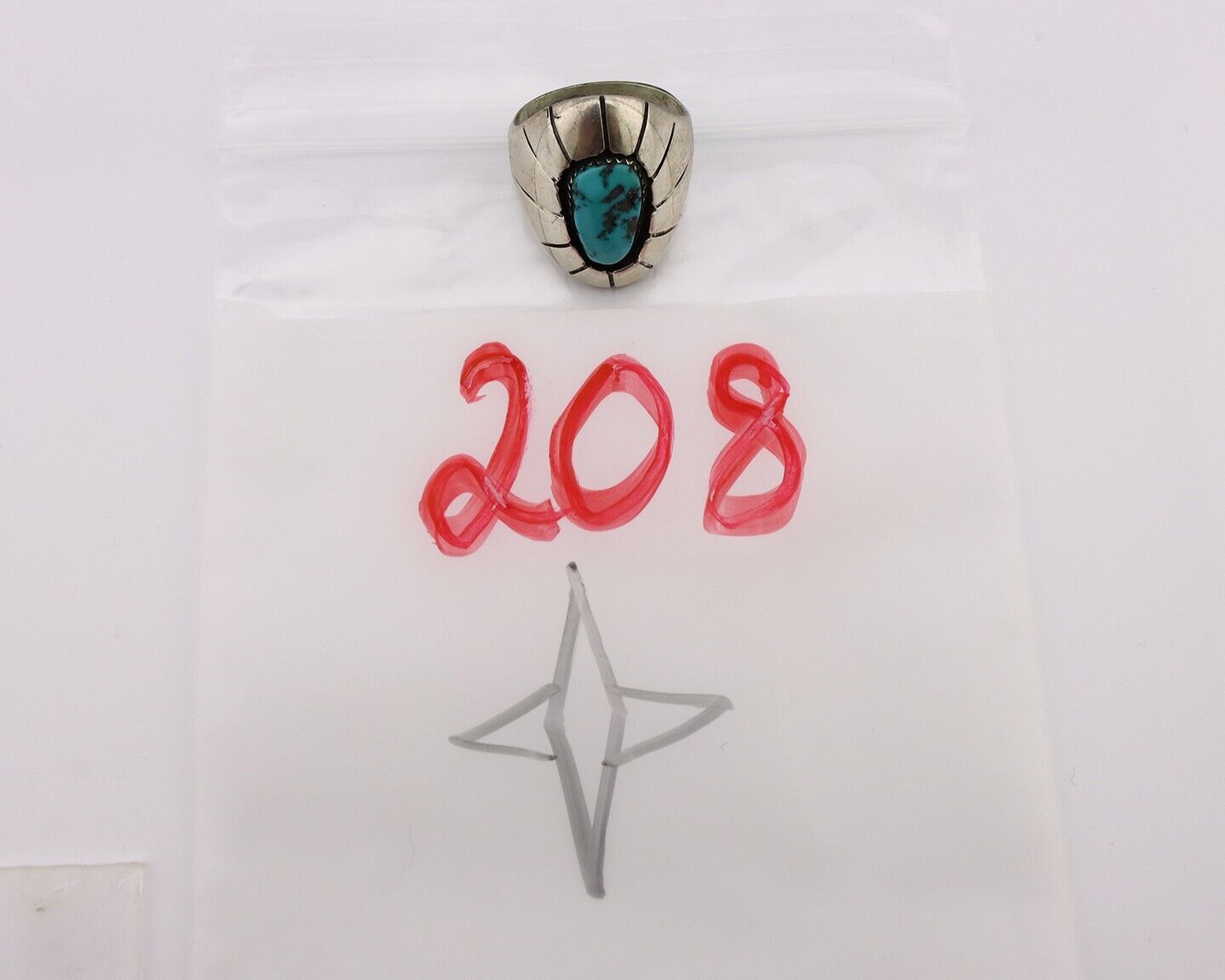 Navajo Ring 925 Silver Blue Sleeping Beauty Turquoise Artist Signed P C.80's