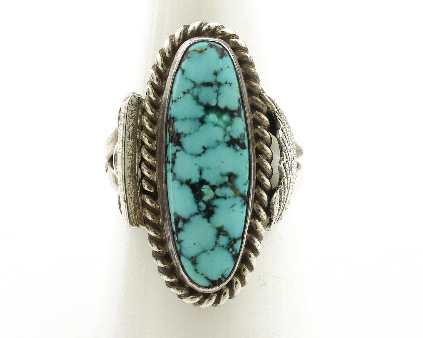 Navajo Ring .925 Silver Blue Spiderweb Turquoise Signed Fred Guerrero C.1980's