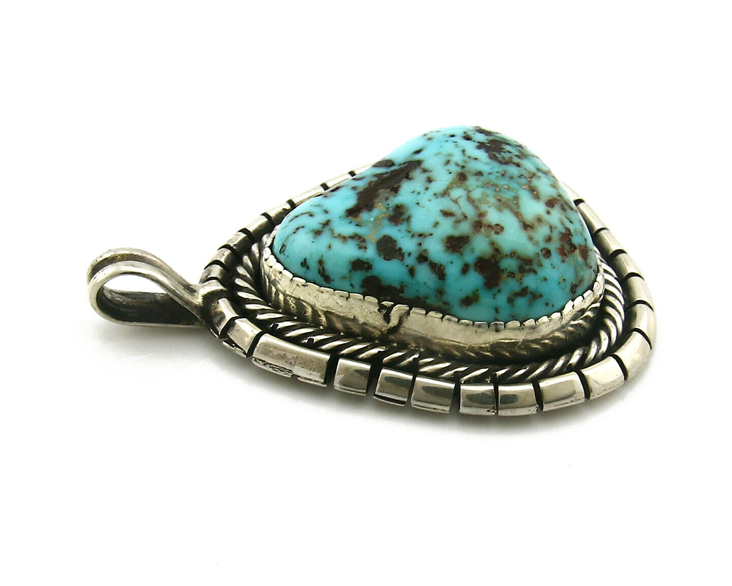 Navajo Pendant .925 Silver Kingman Turquoise Signed Artist Yazzie C.80's