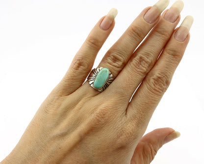Navajo Ring .925 Silver Kingman Turquoise Artist Signed Apache C.80's