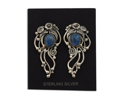Navajo Earrings 925 Silver Natural Mined Denim Lapis Native American Artist C80s