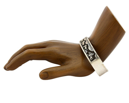 Navajo Bracelet .925 Silver Hand Stamped Overlay Signed HY C.80's