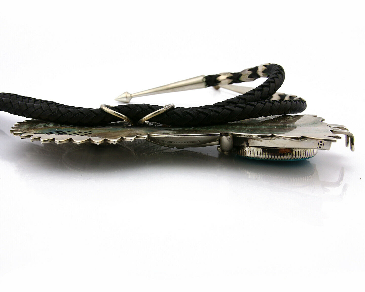 Navajo Bolo Tie .925 SOLID Silver Turquoise Artist Signed S C.80's