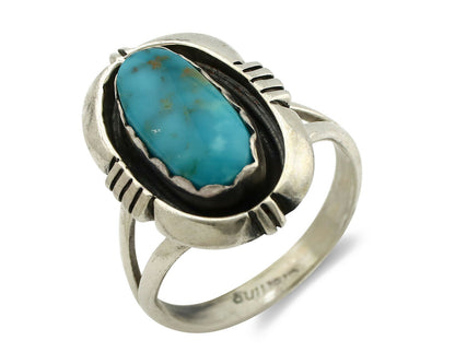 Navajo Ring .925 Silver Blue Gem Turquoise Handmade Native American Artist C80s